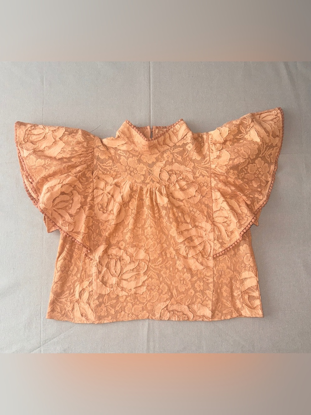 The Odelles Floral Boho Lined Lace Top Tan/Dirty Rose - SMALL FLAW
